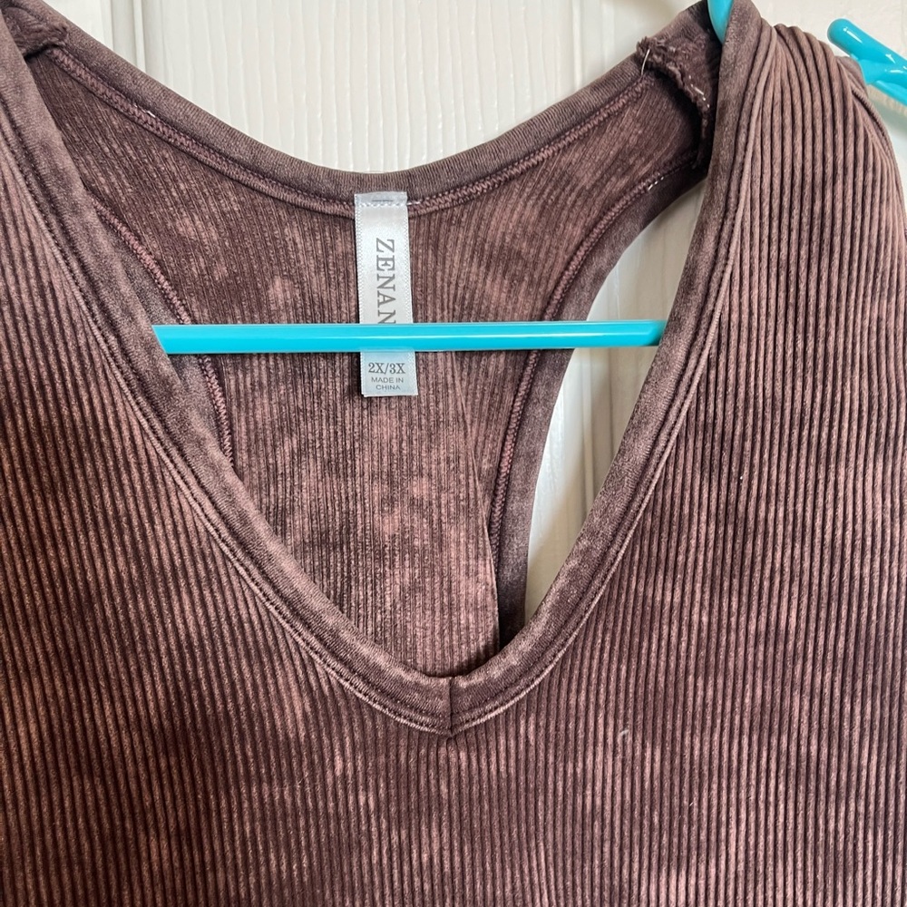 Brown Ribbed Tank Top - Picture 2 of 3